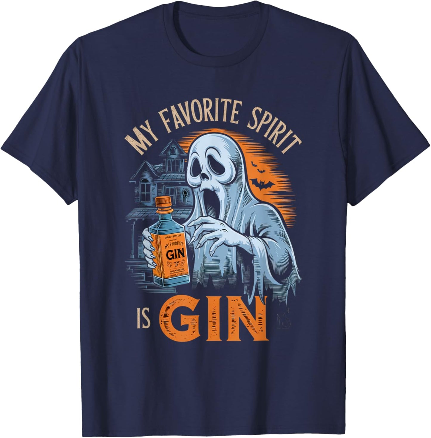 My Favorite Spirit Is Gin Ghost Halloween Gin T-Shirt - T-Shirt | Navy