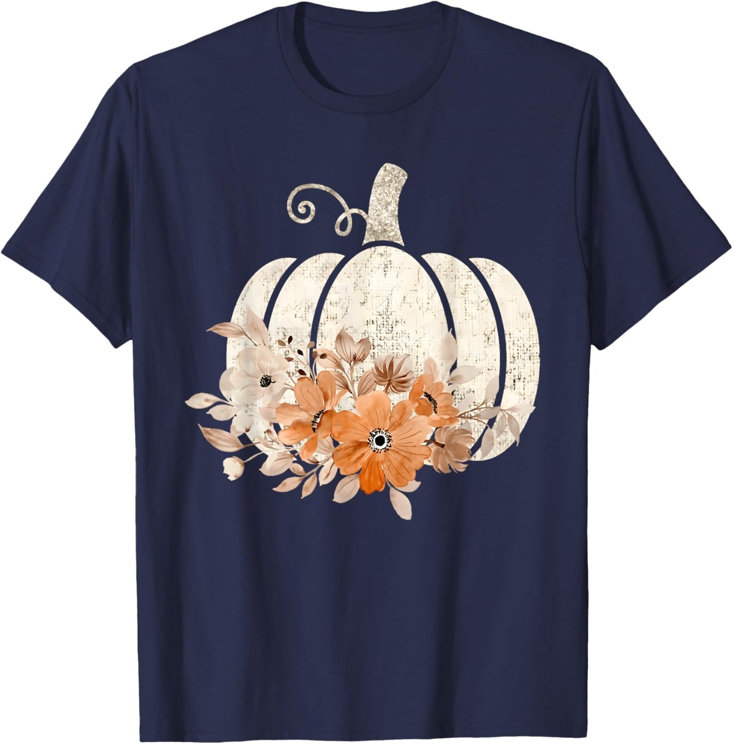 Fall Shirt Women Vintage Pumpkin Autumn Graphic Thanksgiving T-Shirt - T-Shirt | Navy