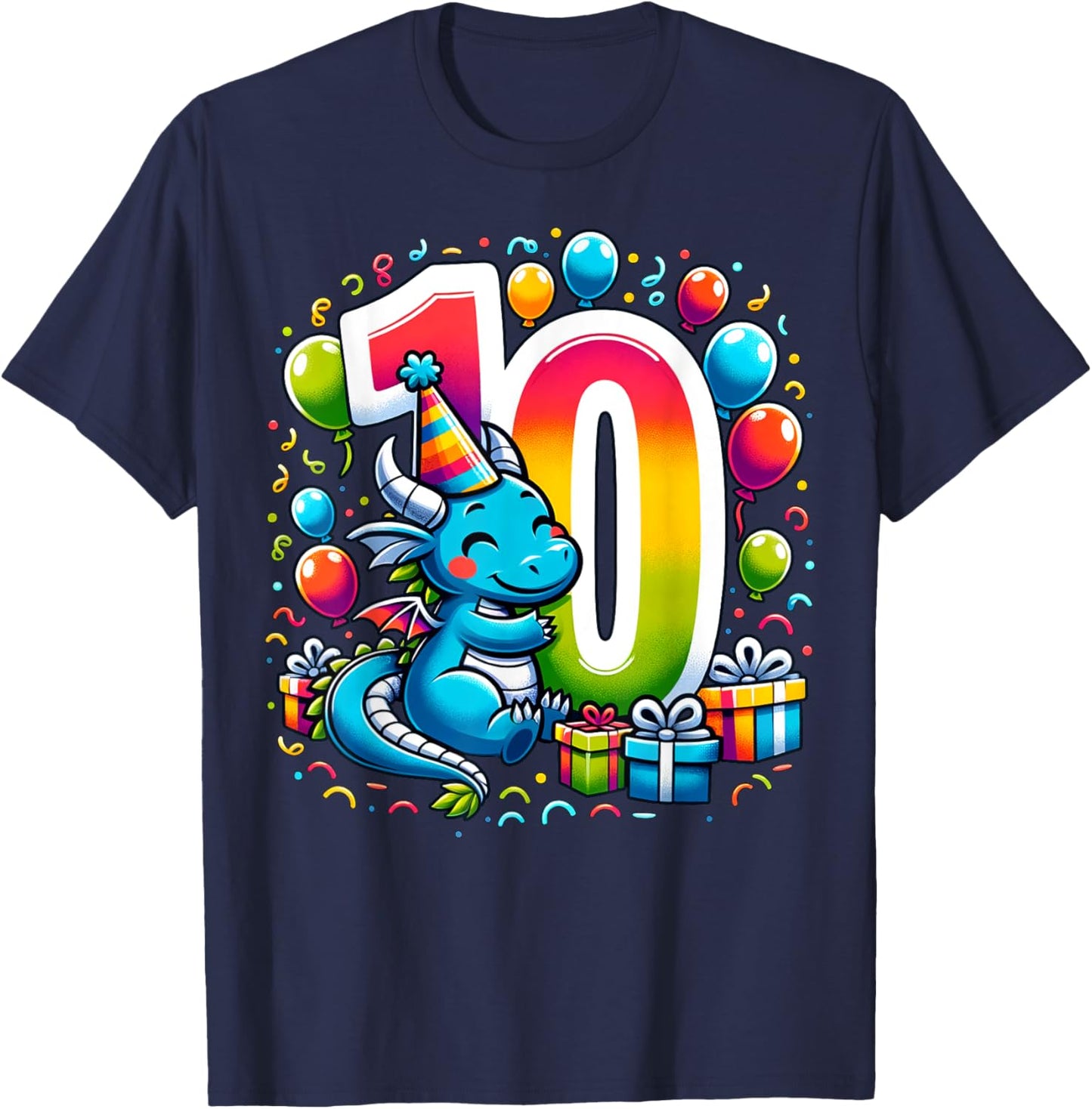 Dragon 10th birthday boy girl 10 years old tenth ten Dragon T-Shirt - T-Shirt | Navy