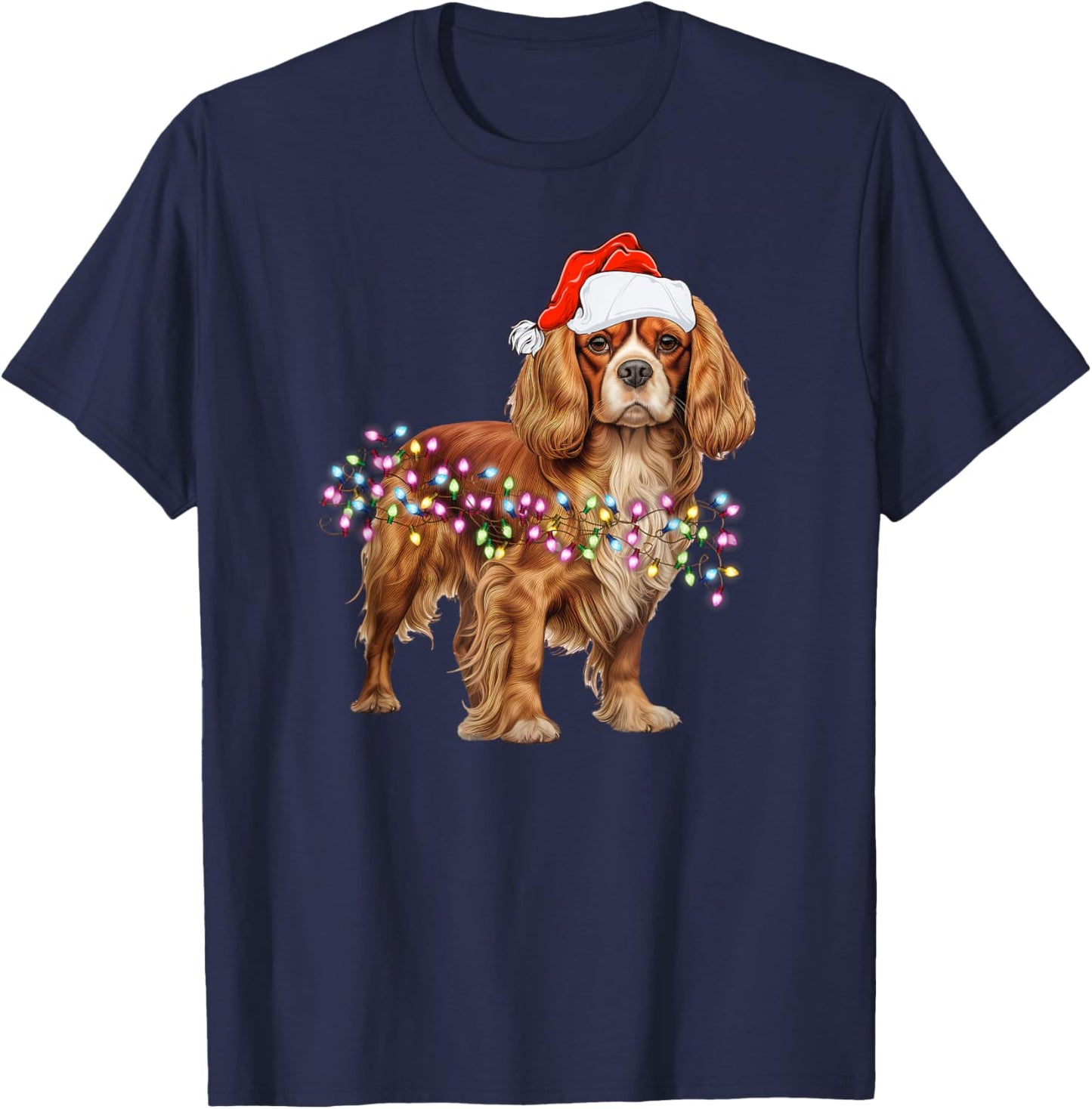 Christmas Lights Cavalier King Charles Spaniel dog Cute T-Shirt - T-Shirt | Navy