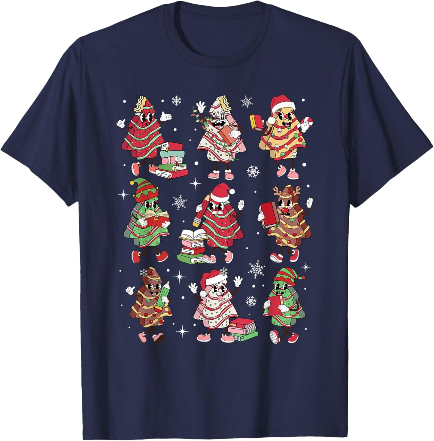 Cake Tree Teacher Student Christmas Pajamas Xmas Holiday T-Shirt - T-Shirt | Navy