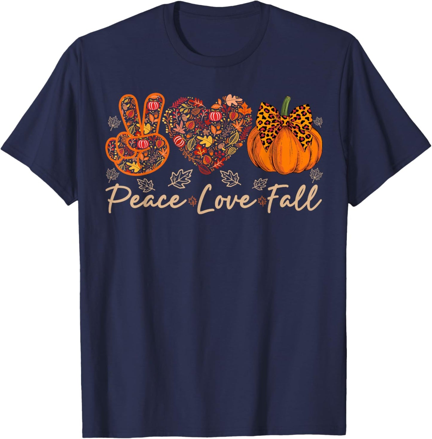 Peace Love Fall Men Women Kids Autumn Pumpkin Fall T-Shirt - T-Shirt | Navy