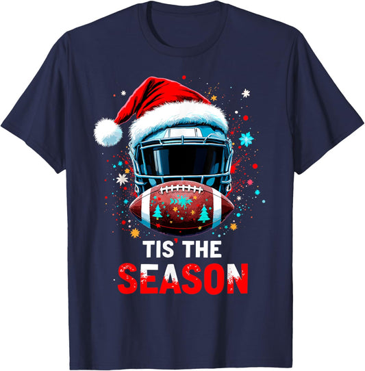 Football Ball Santa Tis the Season Christmas Xmas Party T-Shirt - T-Shirt | Navy