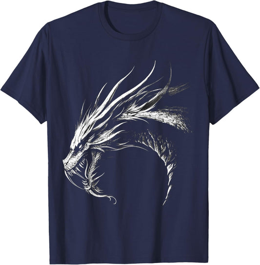 Silver Dragon Graphic Mythical Illustration Silver Dragon T-Shirt - T-Shirt | Navy