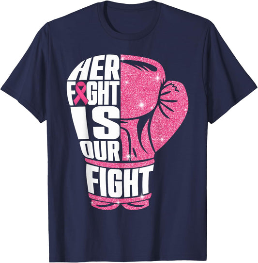 Her Fight Is Our Fight Breast Cancer Awareness Boxing Glove T-Shirt - T-Shirt | Navy