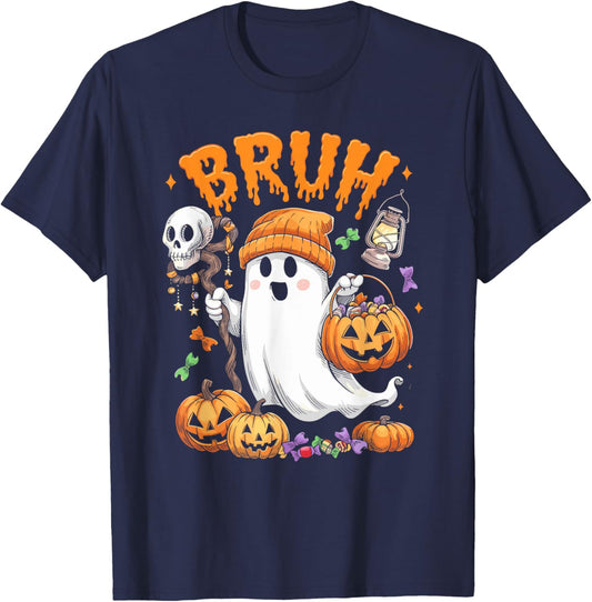 Bruh Ghost Halloween Cute Ghost Trick Or Treat Candy Kids T-Shirt - T-Shirt | Navy