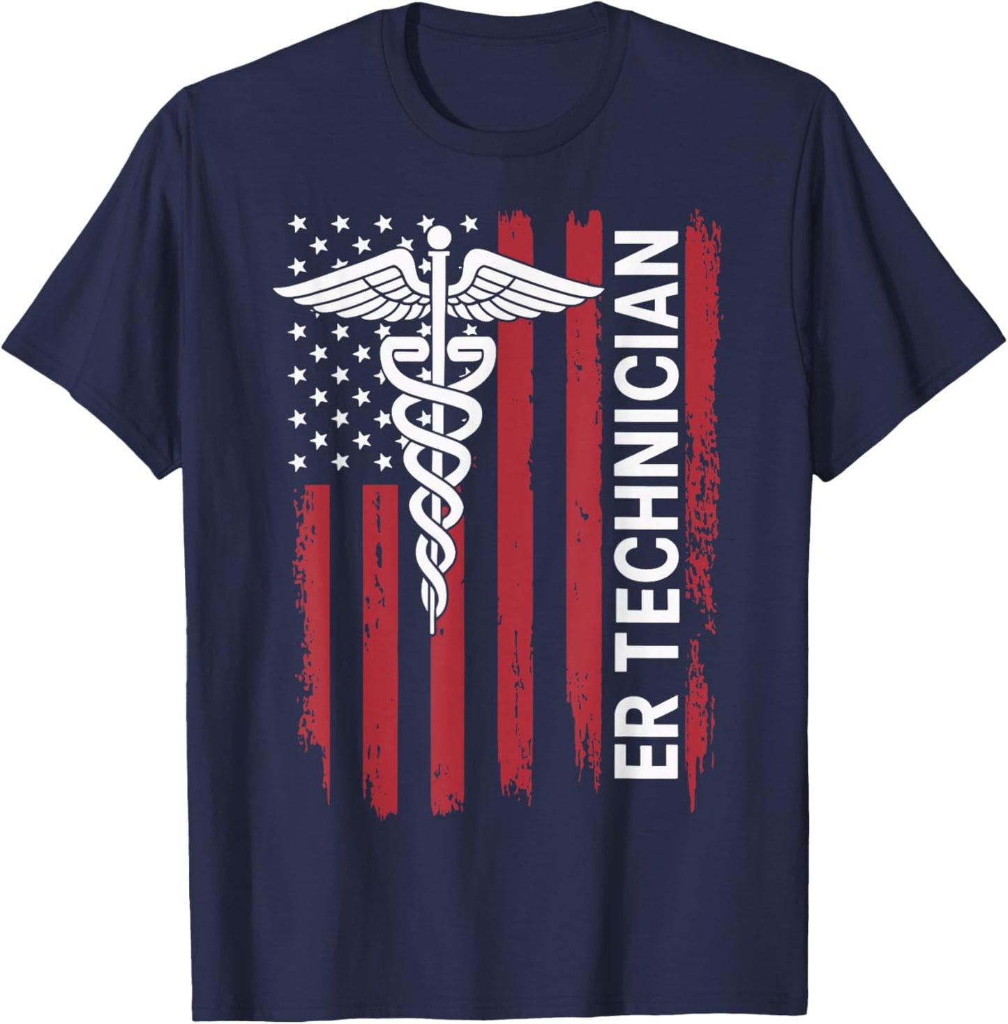 ER Technician Emergency Room American Flag ED Tech ER Tech T-Shirt - T-Shirt | Navy