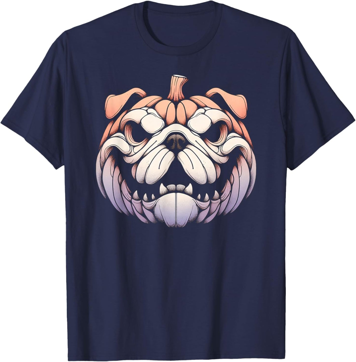 Spooky English Bulldog Jack O Lantern Halloween Pumpkin Cute Men Women Kids T-Shirt - T-Shirt | Navy
