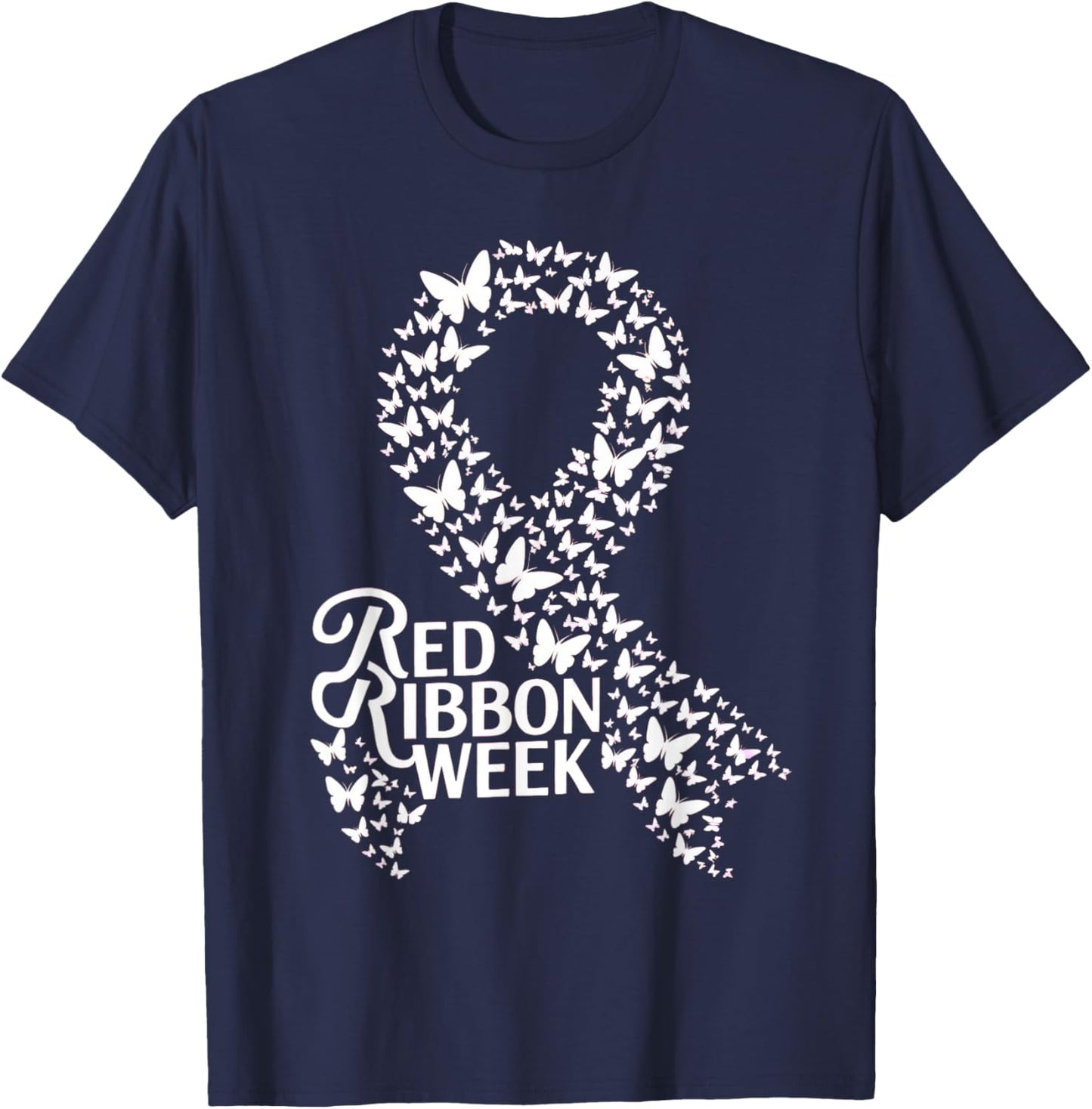 Red Ribbon Week 2025 HOPE LOVE SUPPORT Red Ribbon Week T-Shirt - T-Shirt | Navy