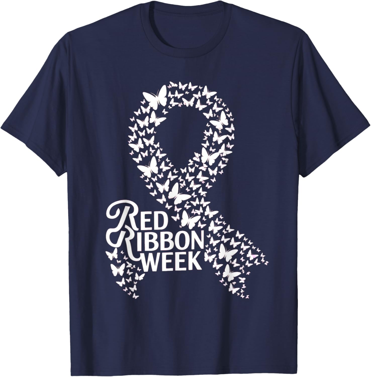 Red Ribbon Week 2025 HOPE LOVE SUPPORT Red Ribbon Week T-Shirt - T-Shirt | Navy