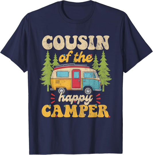 Cousin of Happy Camper 1st Birthday Party Retro Cousin T-Shirt - T-Shirt | Navy