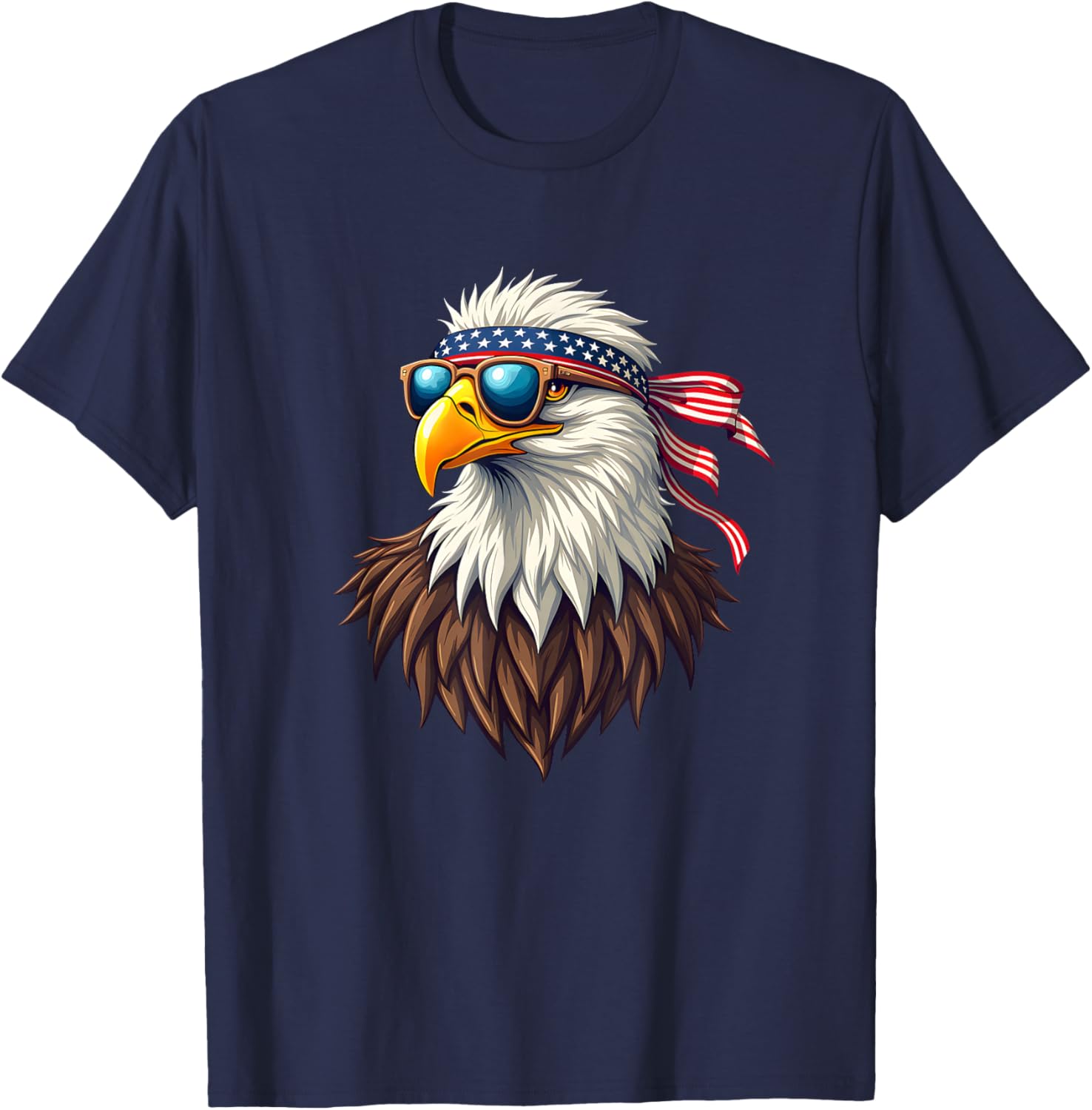 Patriotic Eagle Graphic - Retro American Flag Design T-Shirt - T-Shirt | Navy