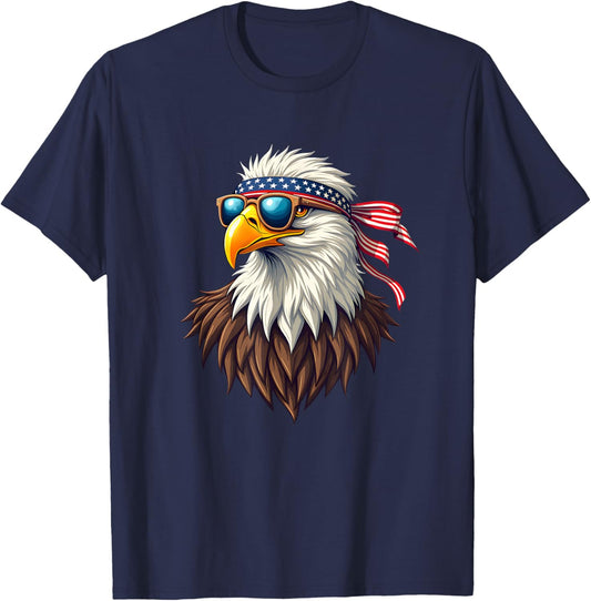 Patriotic Eagle Graphic - Retro American Flag Design T-Shirt - T-Shirt | Navy