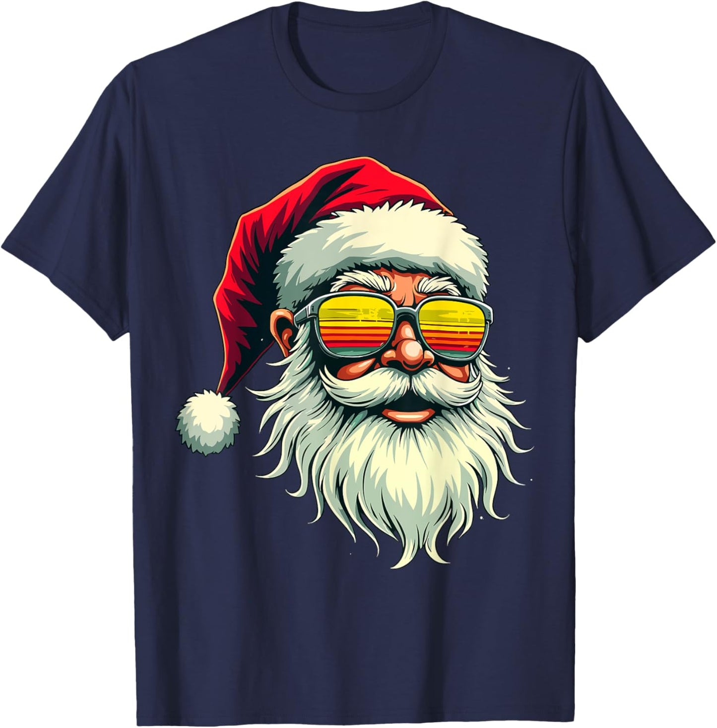 Santa Face Retro Sunglasses Christmas Xmas Men Women Kids T-Shirt - T-Shirt | Navy
