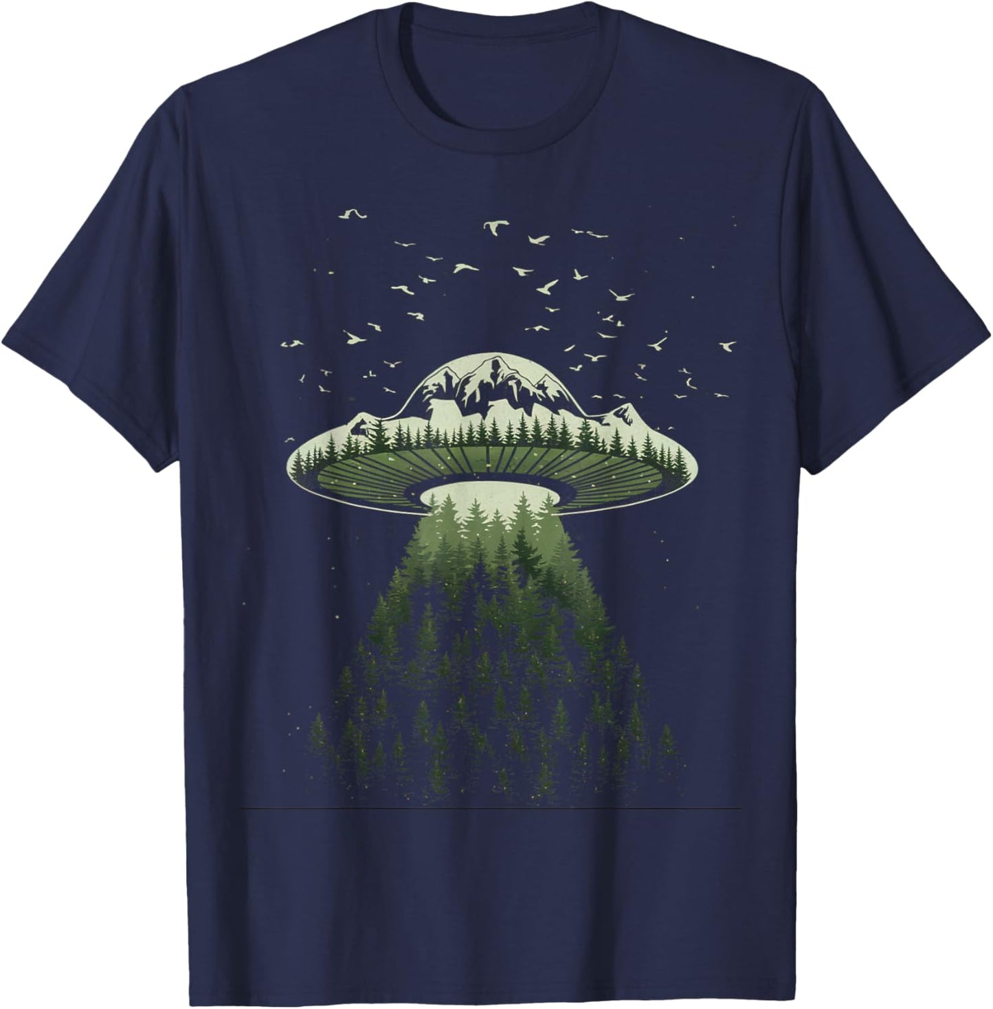 Vintage Alien Space Ship Earth Design UFO Black T-Shirt - T-Shirt | Navy