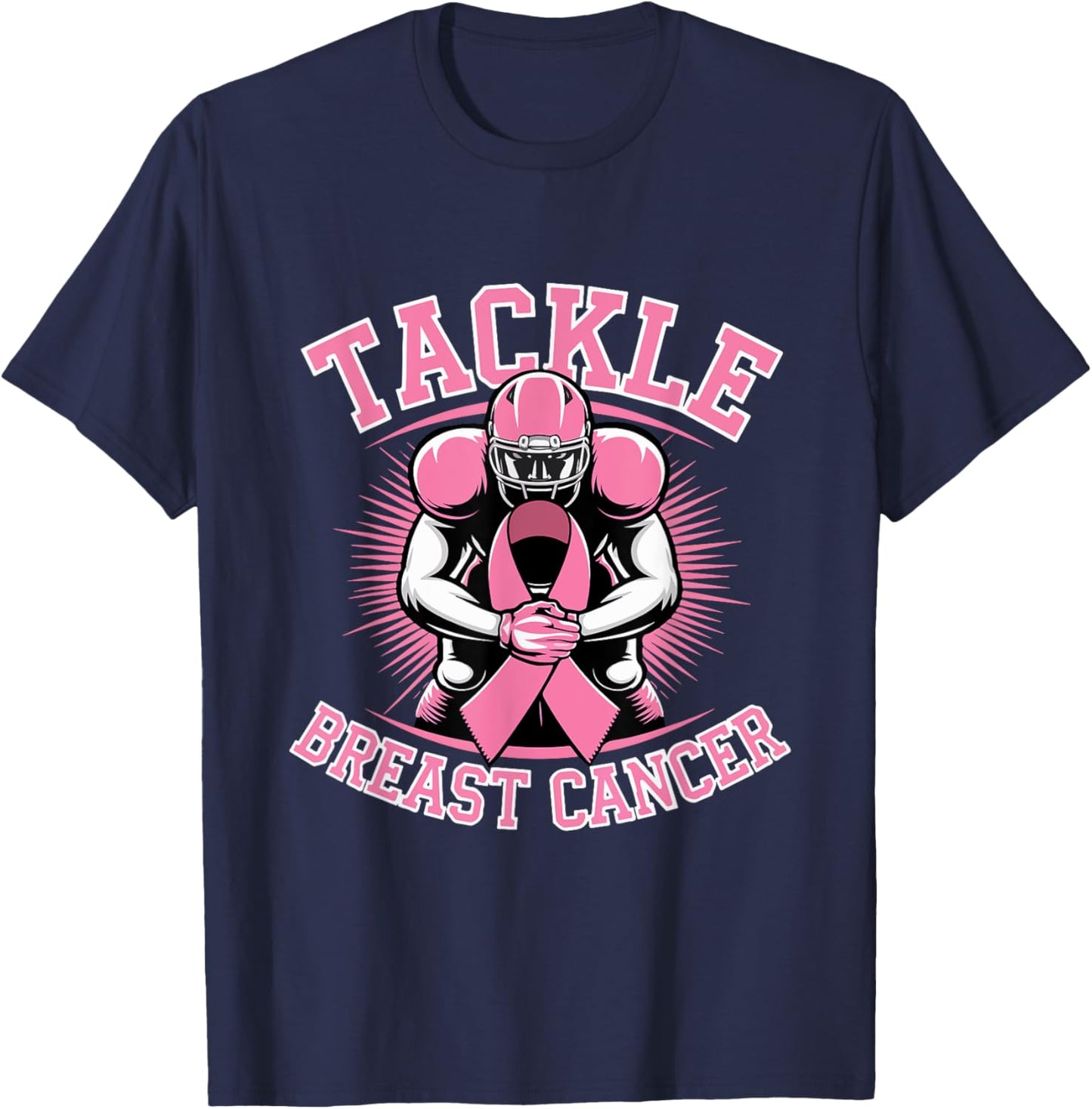 Tackle Breast Cancer Pink Ribbon American Fantasy Football T-Shirt - T-Shirt | Navy