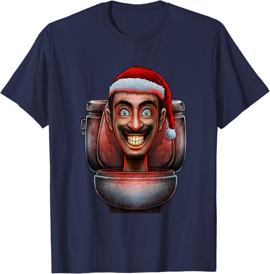 Merry Christmas Skibidi Xmas Speakerman Skibidi Toilet Funny T-Shirt - T-Shirt | Navy