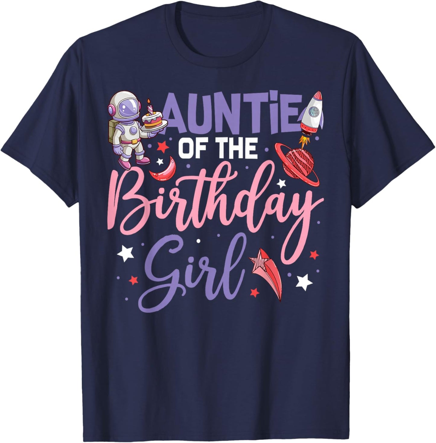 Two The Moon Auntie Of the Birthday Girl Astronaut Family T-Shirt - T-Shirt | Navy