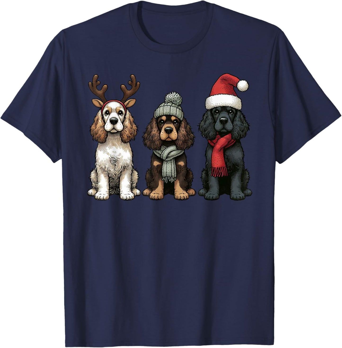 Santa Reindeer Cocker Spaniel Christmas Cocker Lover Pajama T-Shirt - T-Shirt | Navy