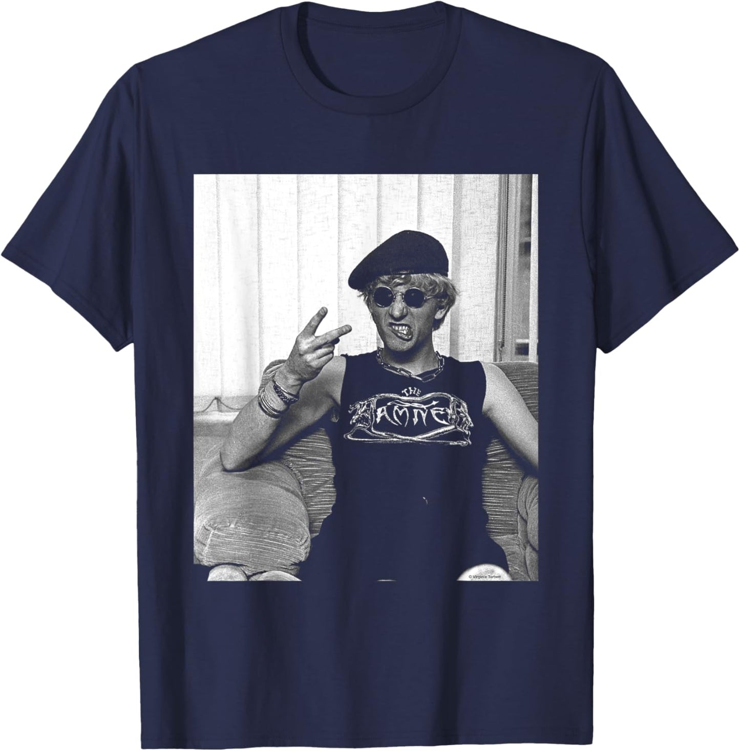 The Damned Captain Sensible Swearing By Virginia Turbett T-Shirt - T-Shirt | Navy