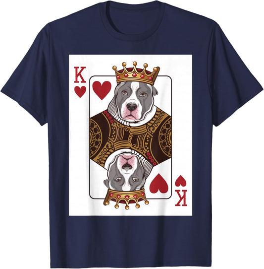 Pitbull King of Hearts Playing Cards Gambling Funny Poker T-Shirt - T-Shirt | Navy