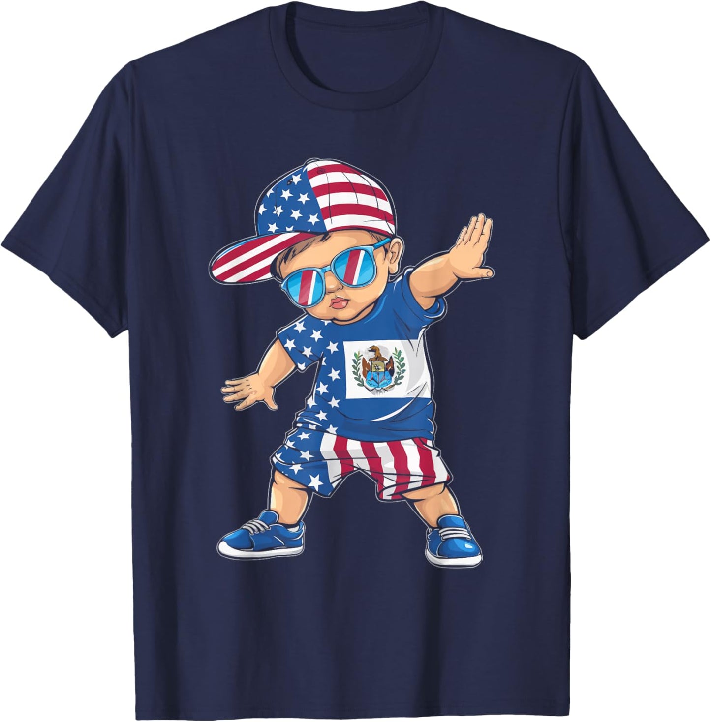 Half American Half Salvadorian USA Flag El Salvador America T-Shirt - T-Shirt | Navy