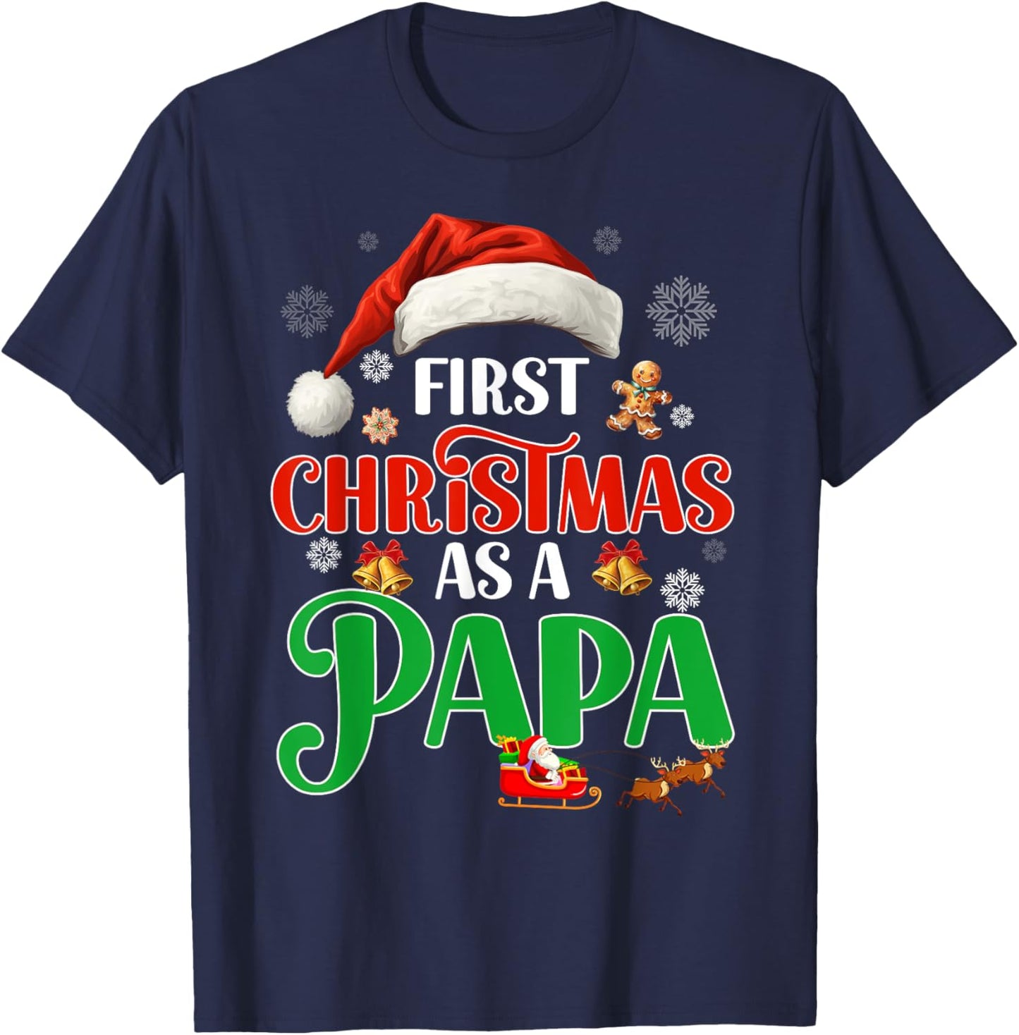 Announcement First Christmas As A Papa Matching Family Xmas T-Shirt - T-Shirt | Navy