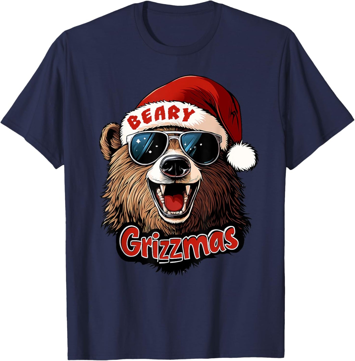 Funny Beary Grizzmas Grizzly Bear Christmas Cool Rizz Santa T-Shirt - T-Shirt | Navy