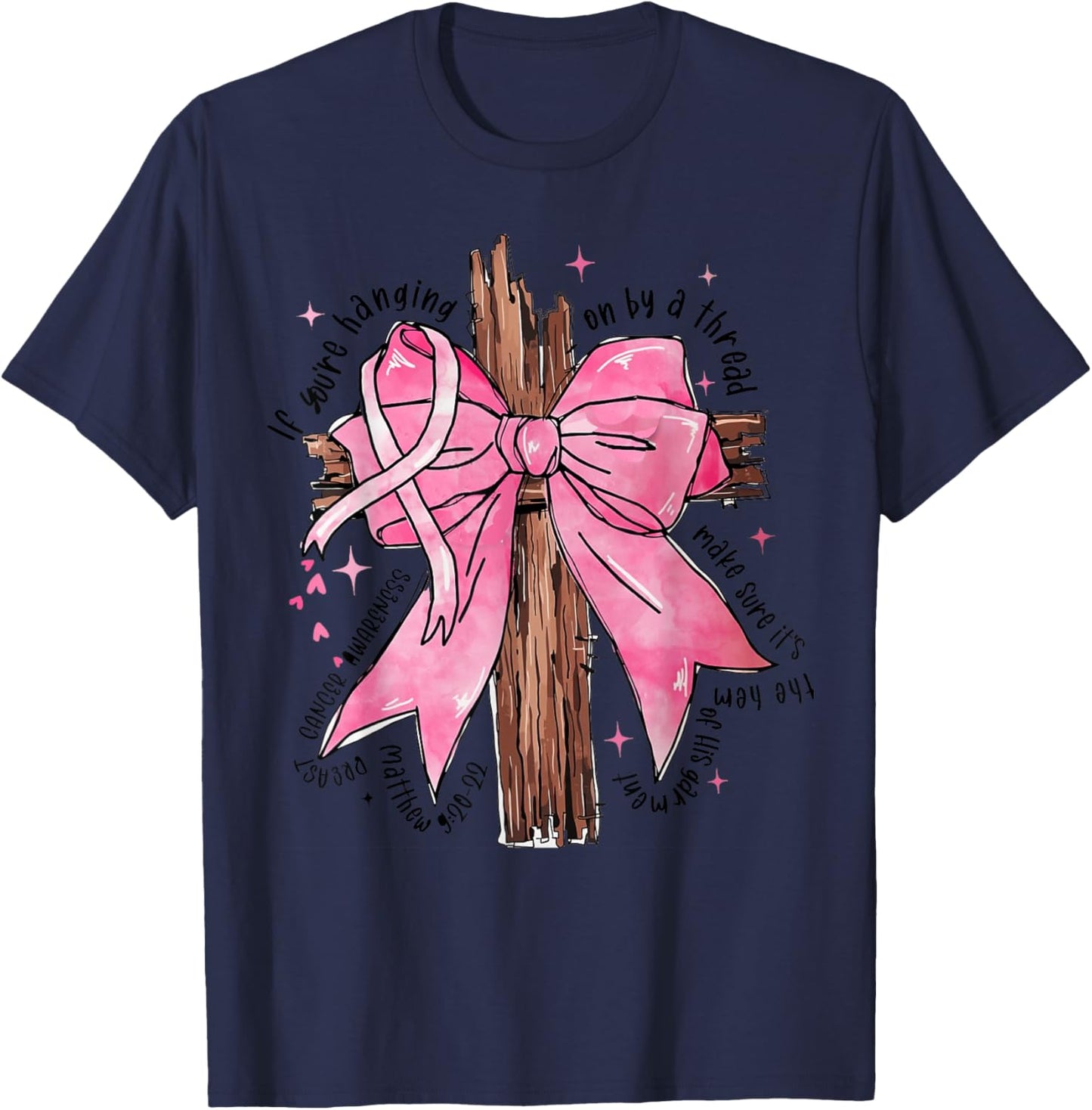 Jesus Pink Bow Cross Breast Cancer Awareness T-Shirt - T-Shirt | Navy