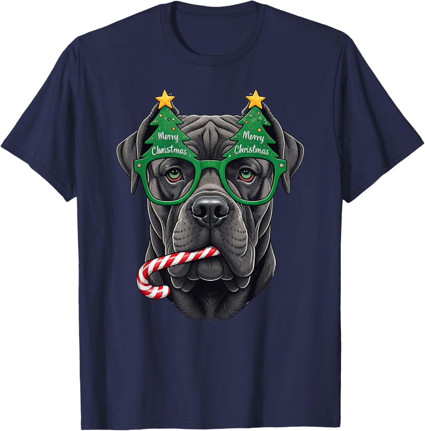 Christmas Tree Sunglasses Cane Corso Candy Cane T-Shirt - T-Shirt | Navy