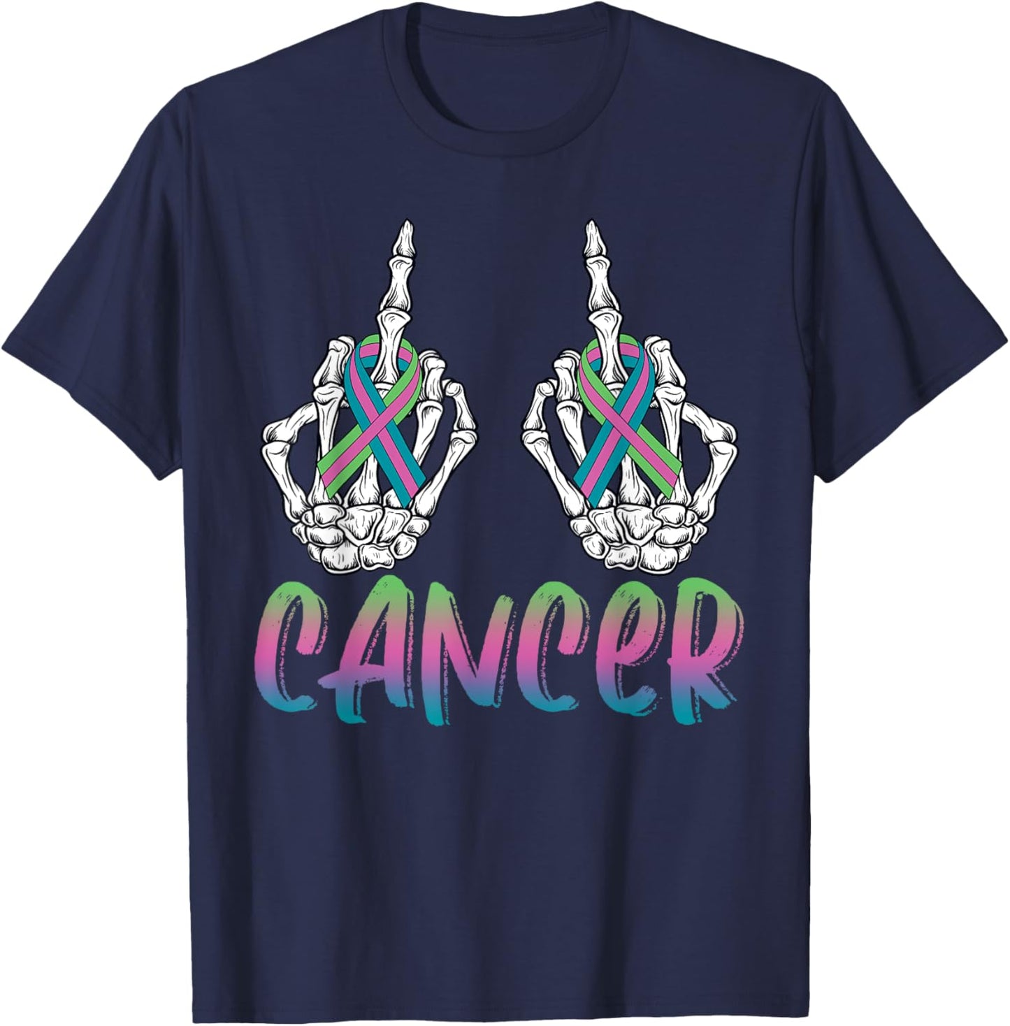 Fuck Cancer Metastatic Breast Cancer Skeleton Halloween Day T-Shirt - T-Shirt | Navy