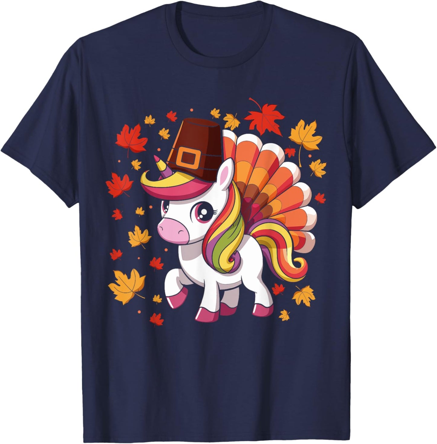 Cute Unicorn Turkey Funny Thanksgiving For Girls Toddlers T-Shirt - T-Shirt | Navy