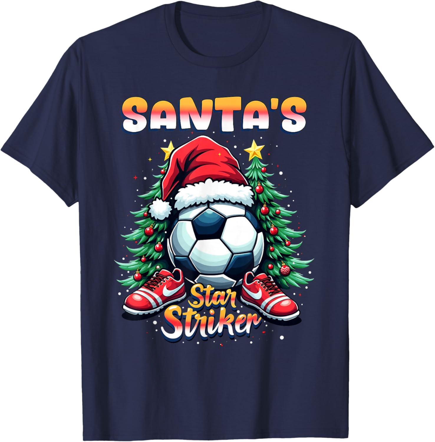 Santa's Star Striker Funny Christmas Soccer Player Boys Men T-Shirt - T-Shirt | Navy