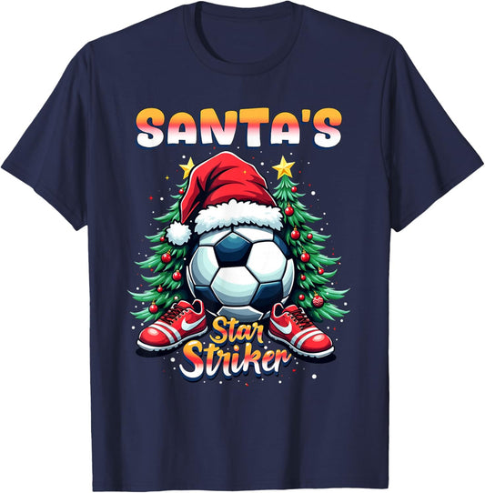 Santa's Star Striker Funny Christmas Soccer Player Boys Men T-Shirt - T-Shirt | Navy