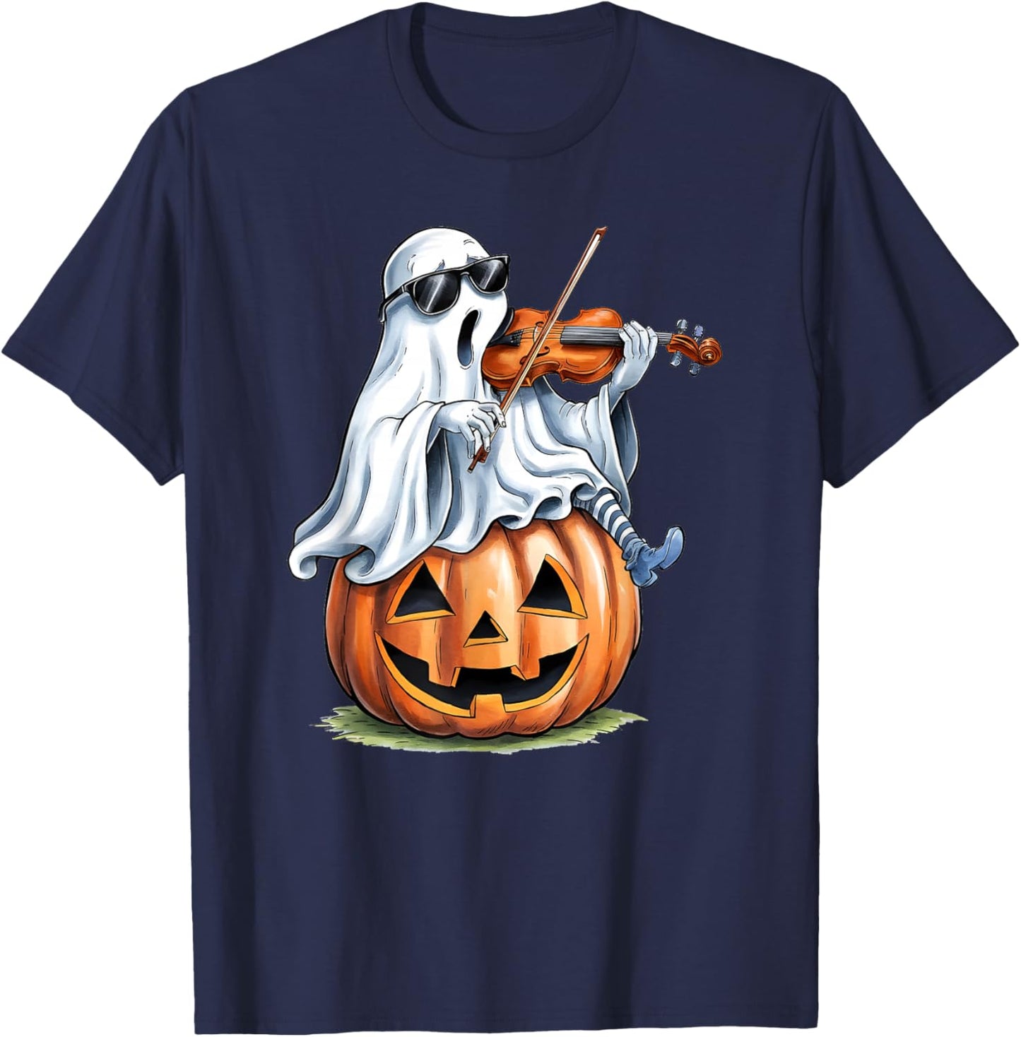 Cute Ghost Playing Violin Music Lovers Halloween Musician T-Shirt - T-Shirt | Navy