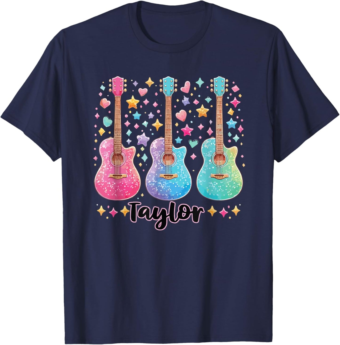 Girl Taylor First Name Personalized Groovy 80's Pink T-Shirt - T-Shirt | Navy