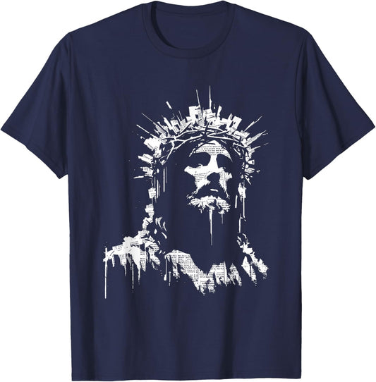Jesus Newspaper Illustration - Vintage Christian Religious T-Shirt - T-Shirt | Navy