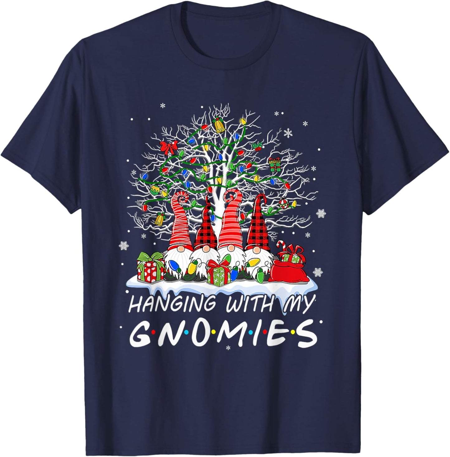 Funny Christmas Gnome Hanging With My Gnomies Xmas Men Women T-Shirt - T-Shirt | Navy