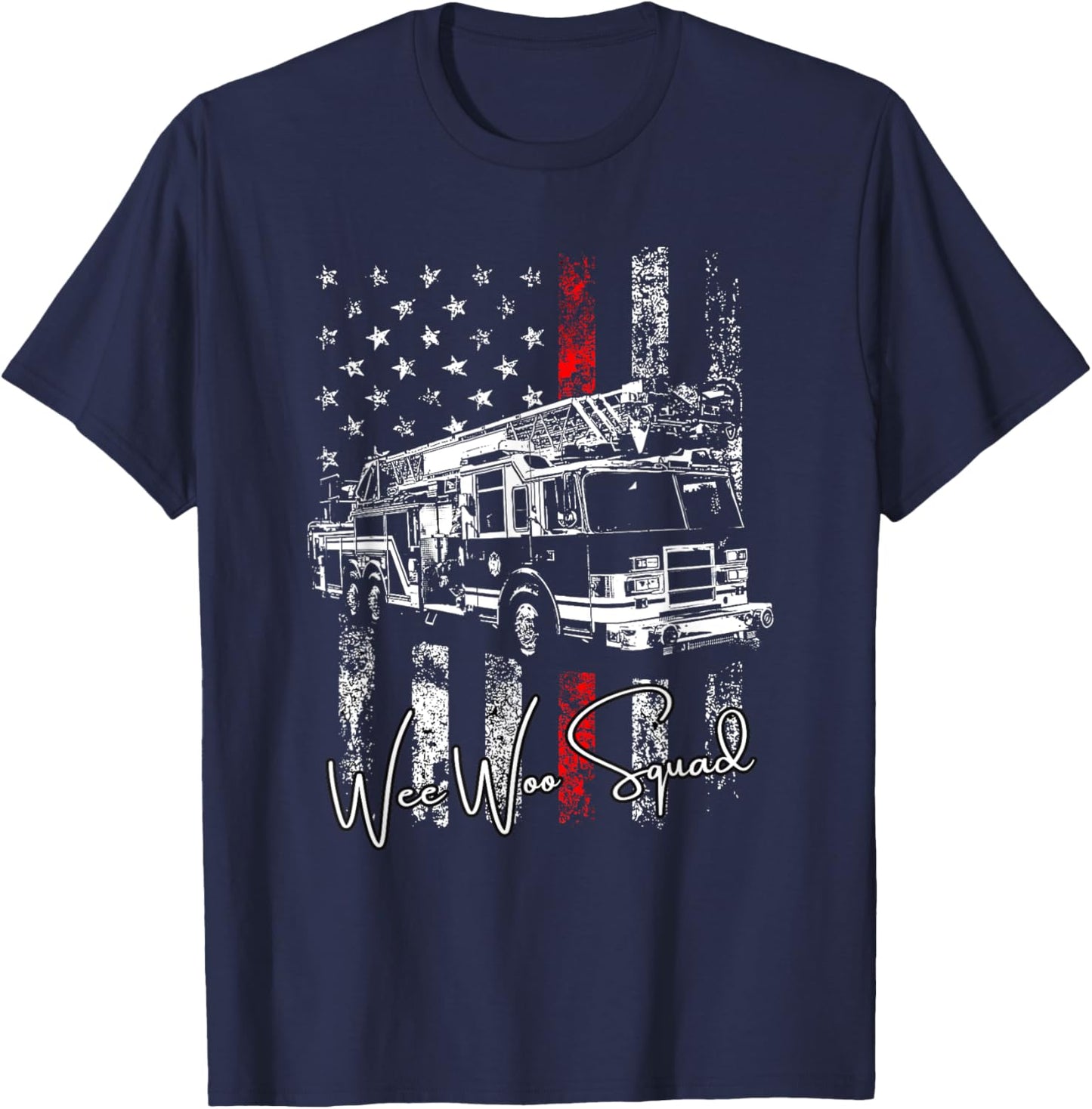 Wee Woo Squad Fire Truck Firefighter Funny Fireman T-Shirt - T-Shirt | Navy