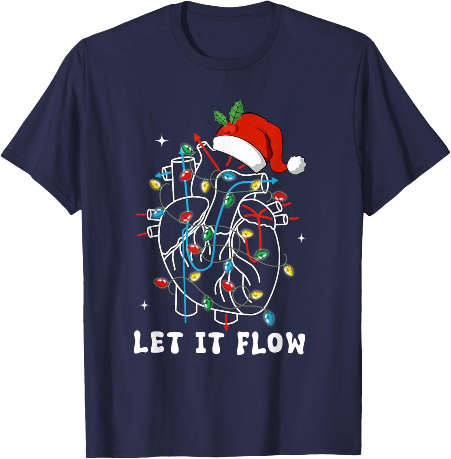 Funny Let It Flow Anatomy Heart Cardiac Nurse Santa Hat Xmas T-Shirt - T-Shirt | Navy