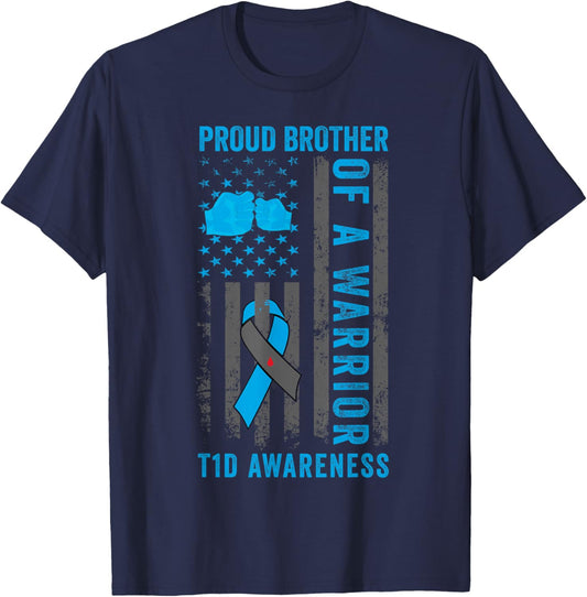 Proud Brother Of A T1D Warrior Type 1 Diabetes Awareness T-Shirt - T-Shirt | Navy