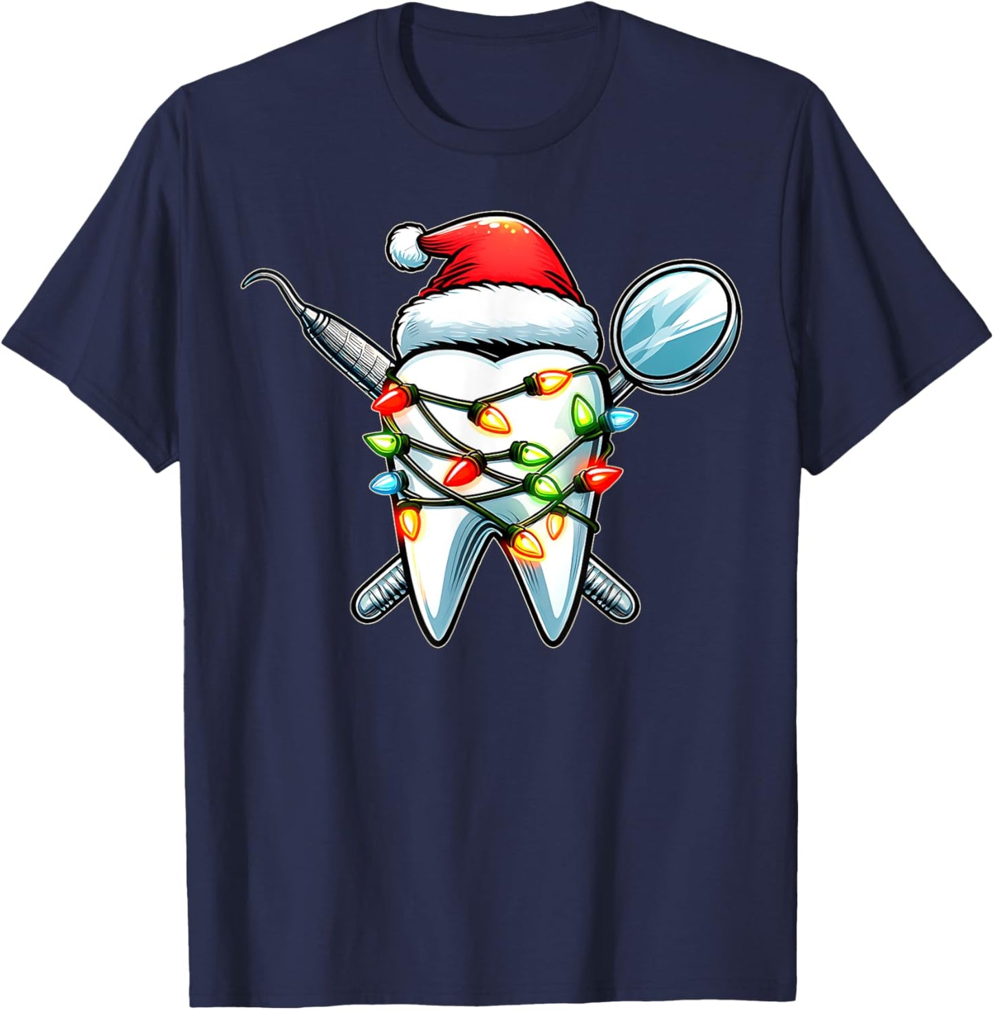 Dentist Dental Assistant Hygiene Christmas Hat Xmas T-Shirt - T-Shirt | Navy