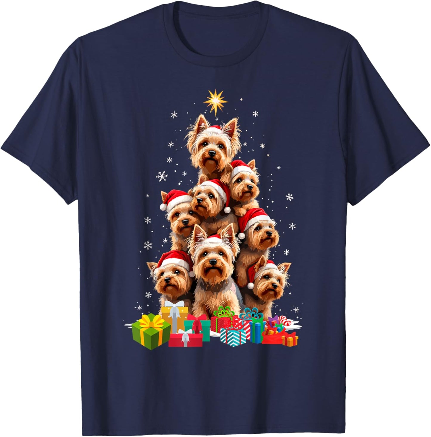 Funny Yorkshire Terrier Yorkie Christmas Tree Xmas Dog Lover T-Shirt - T-Shirt | Navy