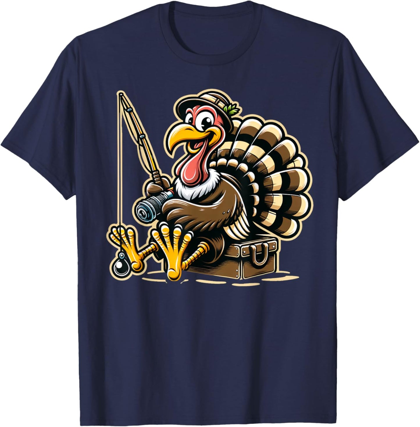 Autumn & Thanksgiving Designs Women & Kids Funny Turkey Fishing Thanksgiving Fisherman Humor T-Shirt - T-Shirt | Navy