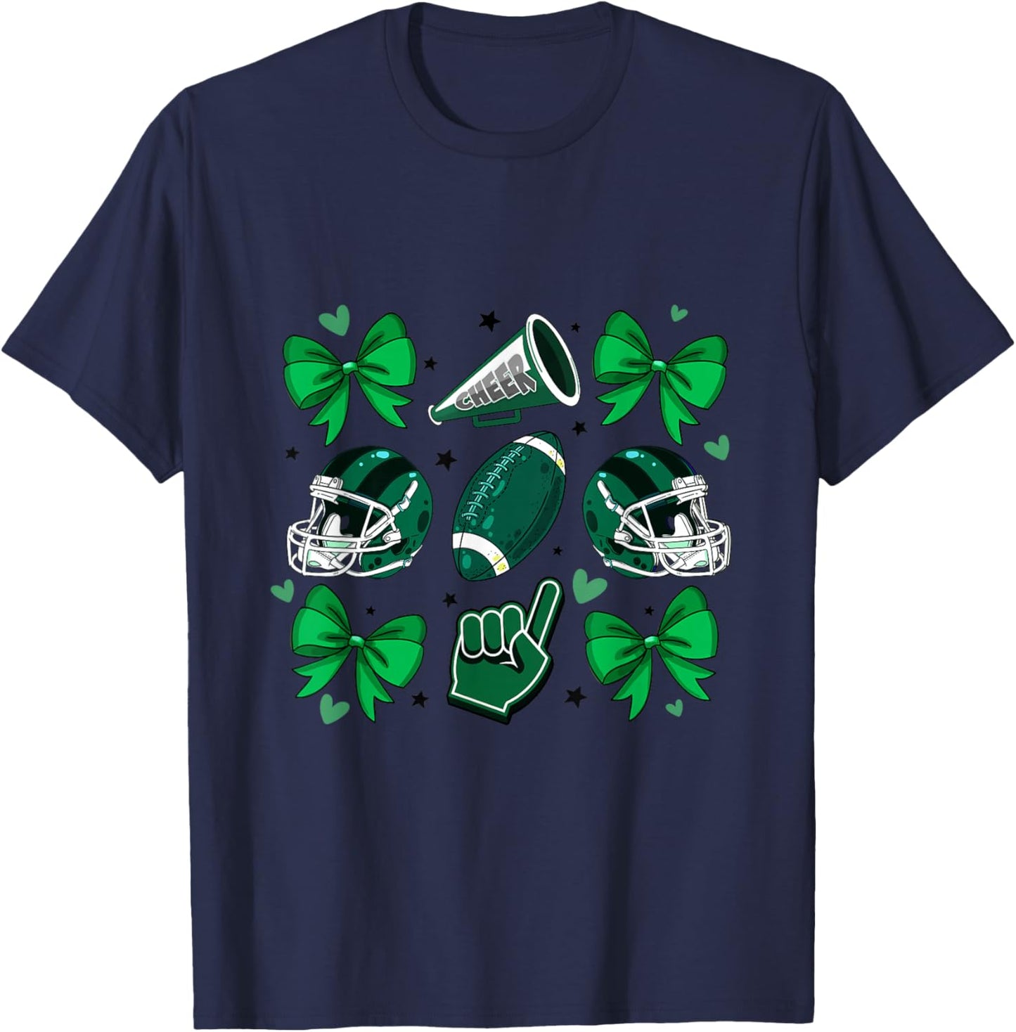 Football Cheer Mom Sister Coquette Bow Game Day Green Women T-Shirt - T-Shirt | Navy