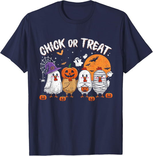 Funny Chick Or Treat Halloween Witch Spooky Chicken T-Shirt - T-Shirt | Navy