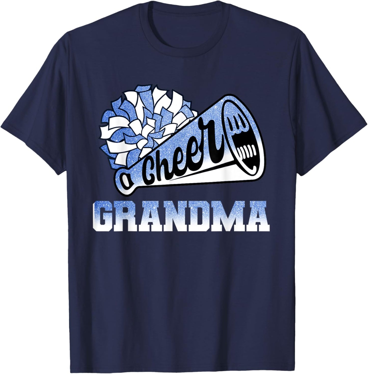 Cheer Grandma Biggest Fan Cheerleader Blue White Pom Pom T-Shirt - T-Shirt | Navy