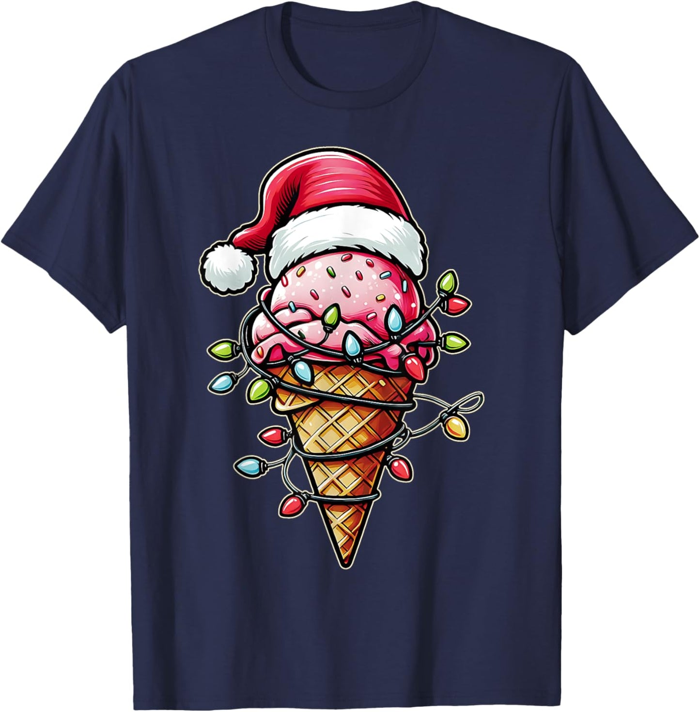 Ice Cream Cone Christmas Hat Xmas T-Shirt - T-Shirt | Navy