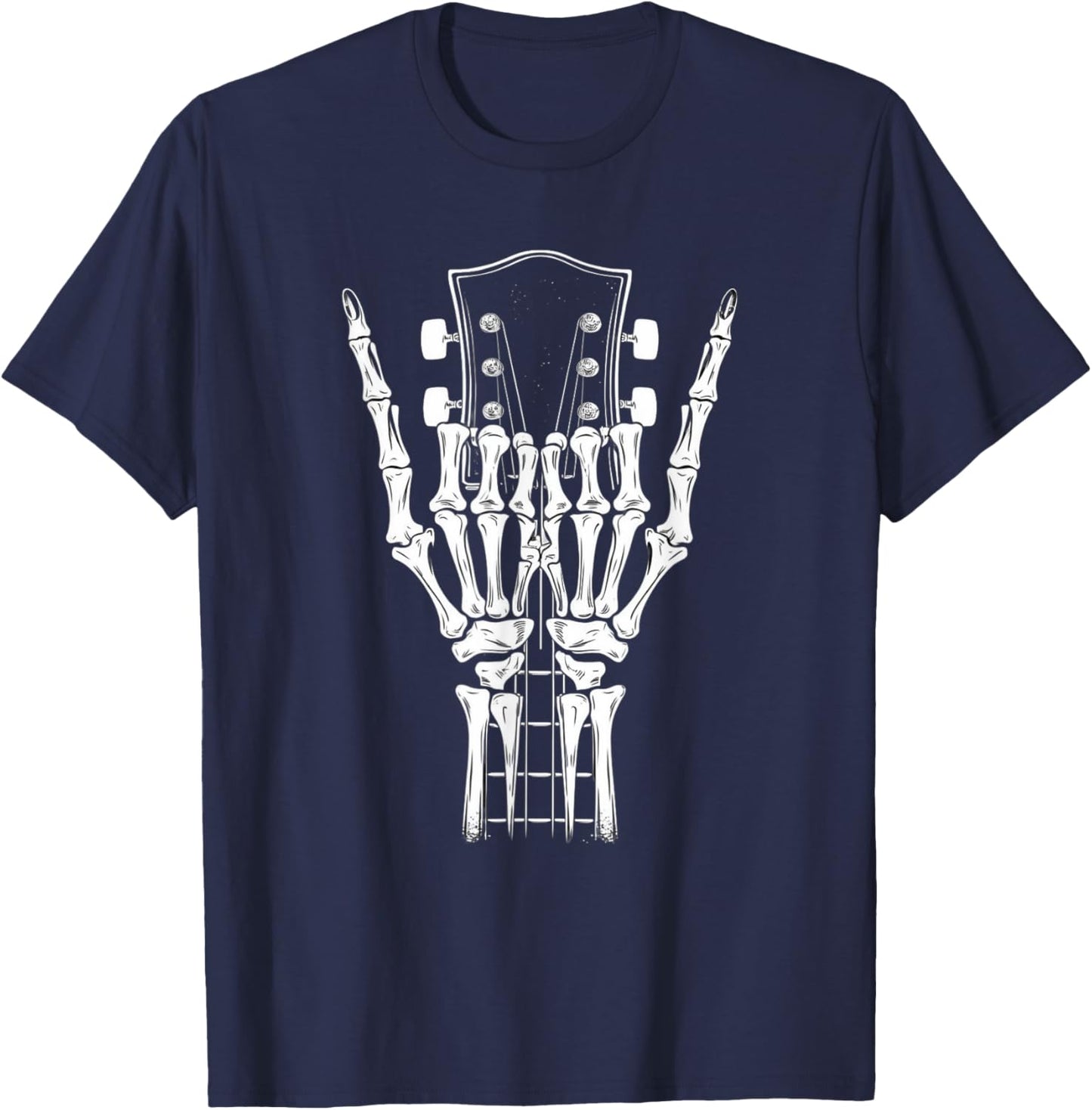 Rock Skeleton Halloween Funny Music Guitar Men Women Kids T-Shirt - T-Shirt | Navy