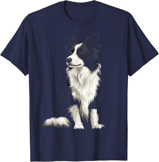 Border Collie Dog Motif Pet Illustration Border Collie T-Shirt - T-Shirt | Navy